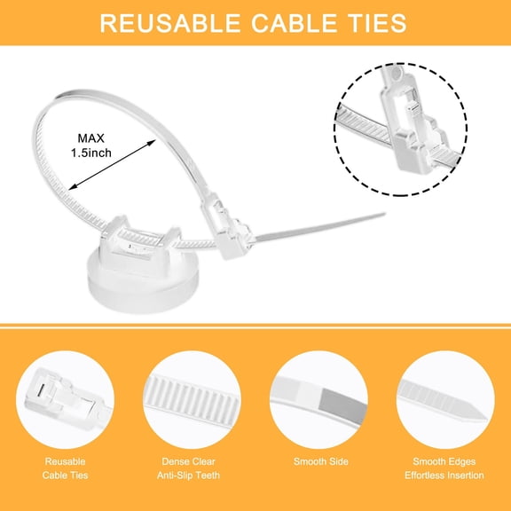 10-pc Magnetic Cable Zip Ties | 7.7 lb Vertical Pull Cable Organizer | Heavy Duty Wire Management Mounts with Reusable Zip Ties for Home, Office, Car Desk, Metal Surfaces - Black