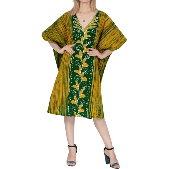 HAPPY BAY Women's Summer Loose Caftan Short Casual Beach Loungewear Dashiki House Dress for Women 2X-3X Yellow, Stripes