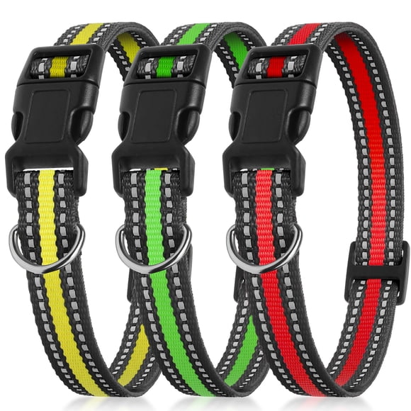 Collar para perros PetJoy, paquete de 3, reflectantes, de liberación rápida, 20-69 cm