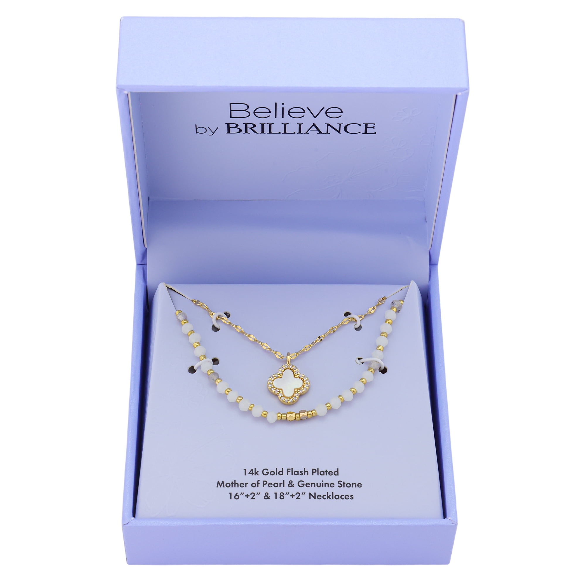 Believe by Brilliance Women's 14Kt Gold Flash Plated Mother of Pearl Clover Pendant Layered Necklace Set