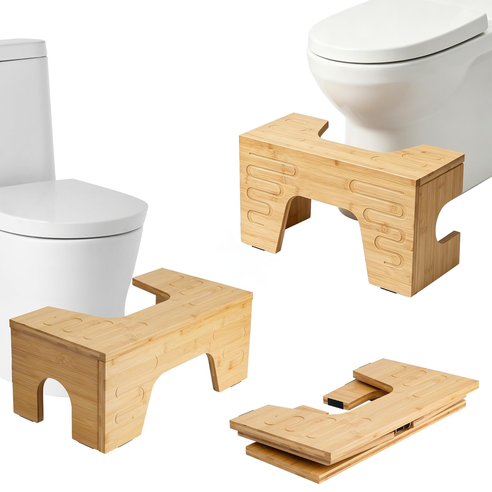 Toilet Squat Stool 7 And 9 Inch Adjustable Heights Foldable Squatty Potty For Adults Anti-slip Step Pooping