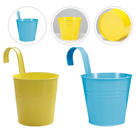 LEORX 2pcs Farmhouse Flower Bucket Iron Hanging for Indoor Railing