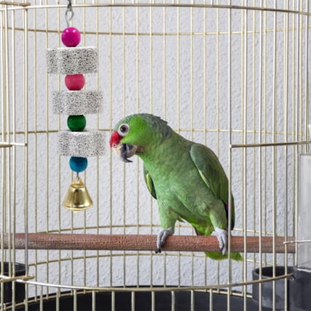 EHJRE Parrot Chewing Toy Mineral Stone Gnaw Toy Beak Grinding Bell Hanging Accessory Crafted From Wood And Stone Suitable for Parakeet Cage Enrichment Beak Length 18cm