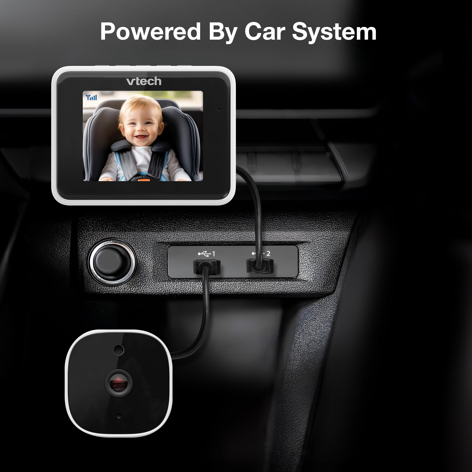 VTech V-Go In-Car Baby Monitor, 2.8" High-Resolution Display, Vent Mount Viewer & Rear Seat Camera, Backseat Infant Safety Monitoring System, Night Vision, Easy Install, Clear Video for Travel