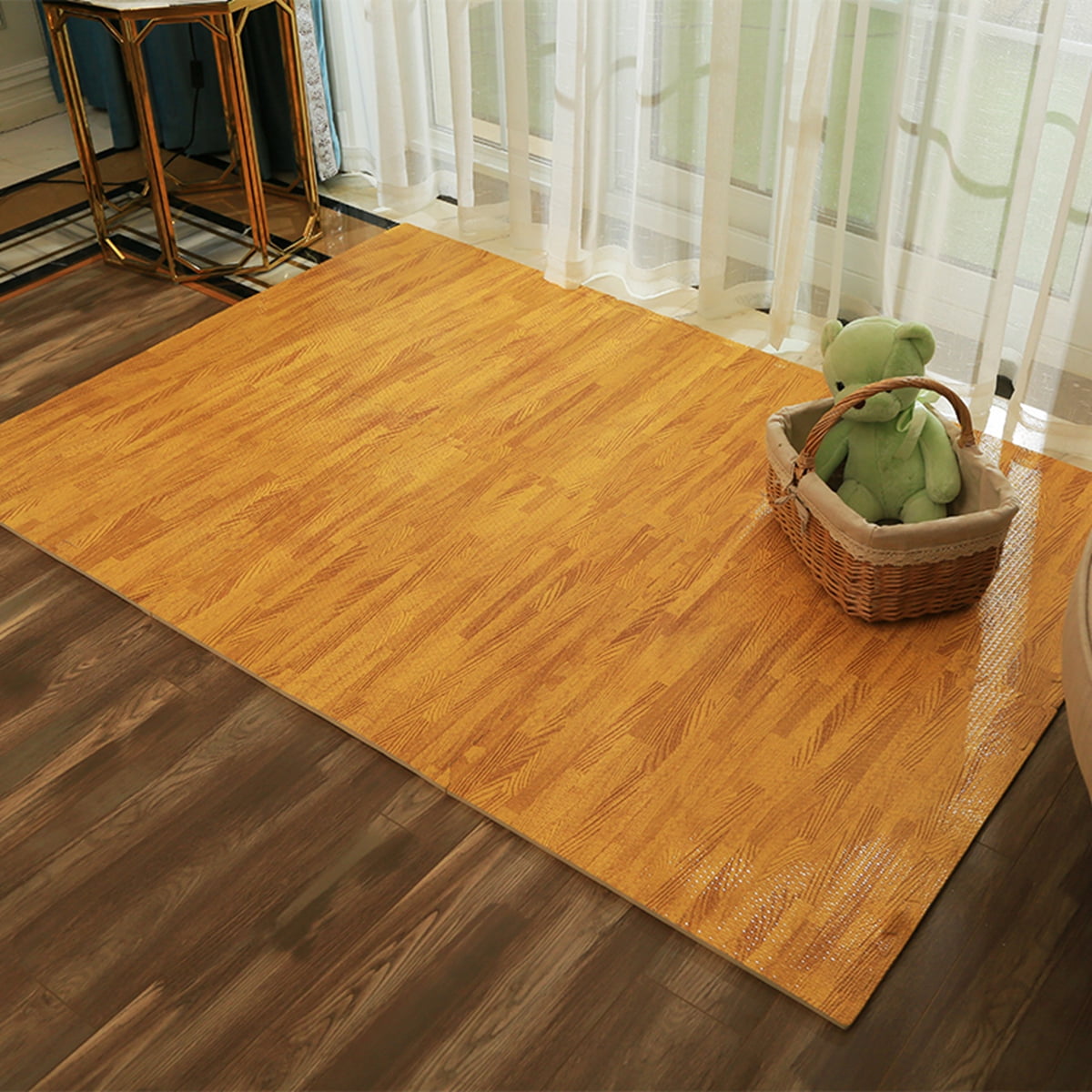 16 Sq Ft EVA Foam Exercise Floor Interlocking Mat Show Floor Gym Garage Mat Wood
