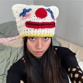 thumbnail image 6 of Contrast Color Knit Hat Girls Cartoon Clown Beanie Windproof Warm Winter Cap, 6 of 8