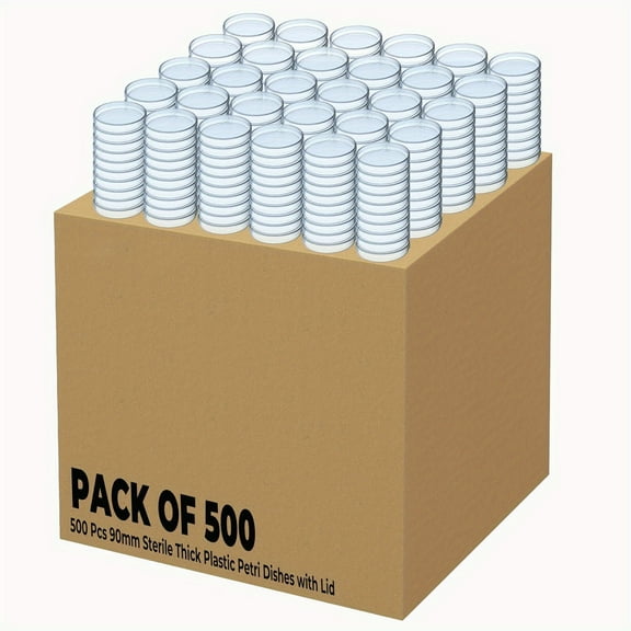 500 Packs Sterile Thick Plastic Petri Dishes with Lid, Vabiooth 90mm Dia x 15mm Deep Clear 3 Vents Petri Dish for Lab Science Experiment