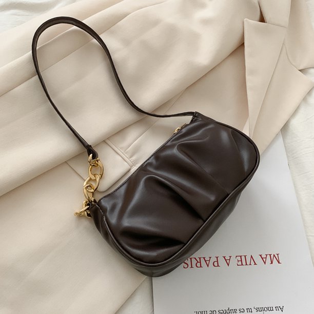 Bolso de moda para axilas de PU de hombro plisado para mujer de color sólido