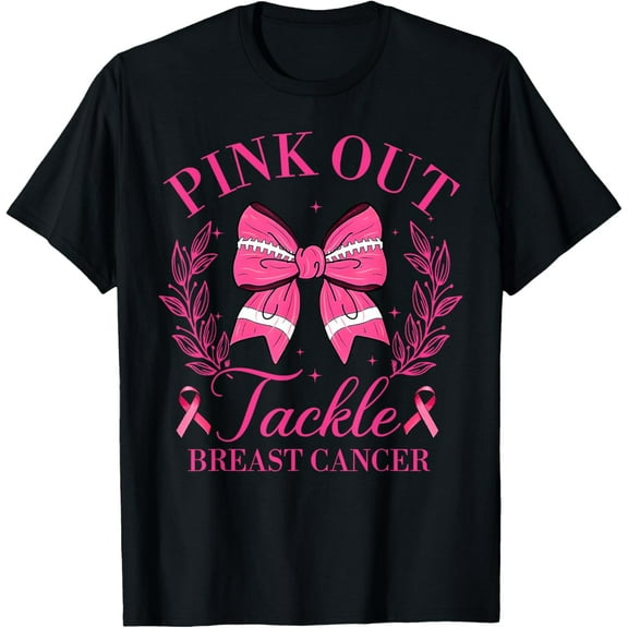 Pink Out Football Pink Coquette Bow Breast Cancer Awareness T-Shirt