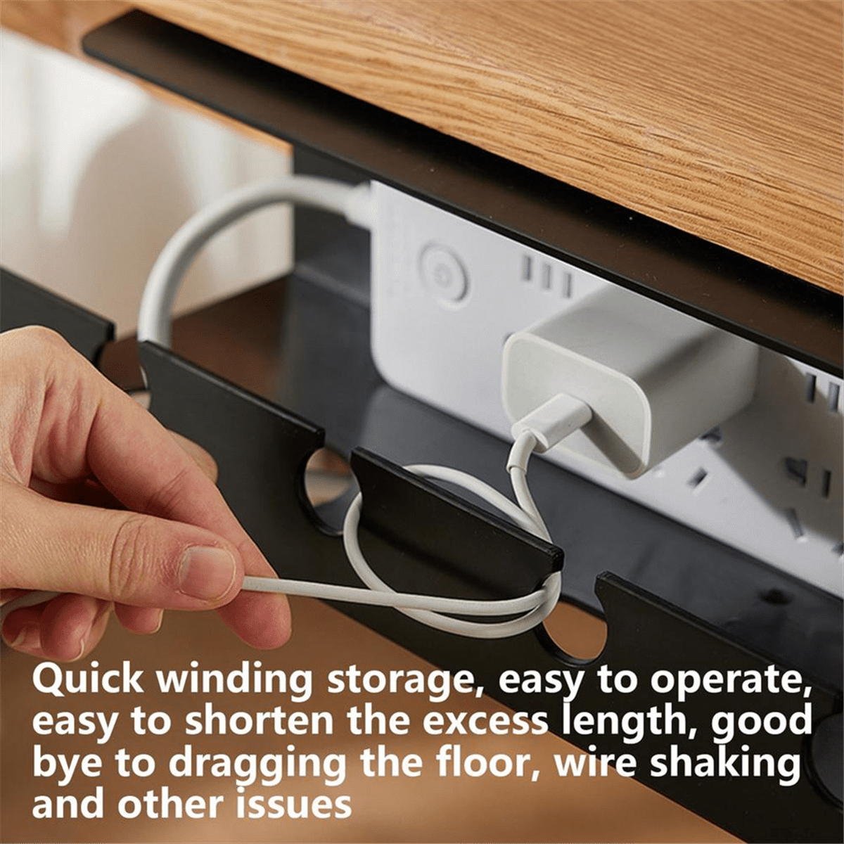 Under Desk Cable Management Tray Self-Adhesive Desk Cable Organizers Perforated Design Cable Hider Strip Holder Black