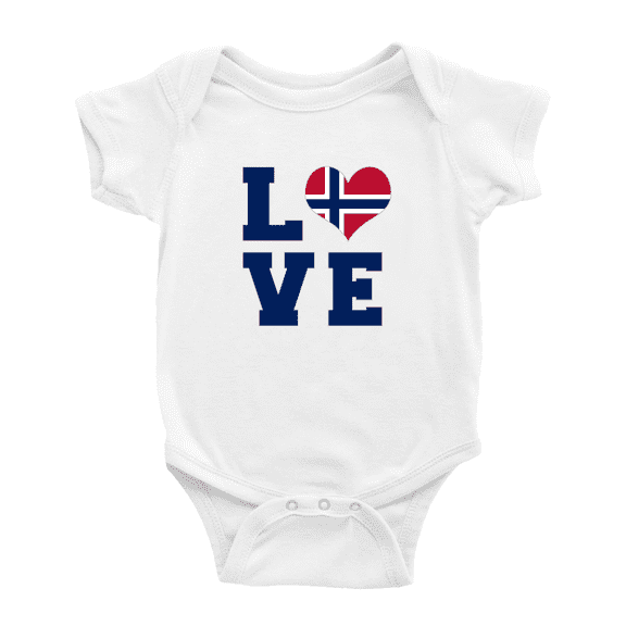 Love Norway Flag Heart Cute Baby Rompers Newborn Clothes Outfits (White, 12-18 Months)