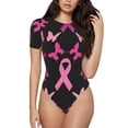 thumbnail image 1 of Saiise Motif Cancer du Sein Combinaison à Manches Courtes pour Femmes Pyjama Col Rond Justaucorps Extensible avec Fermeture à Pression-Petit, 1 of 7