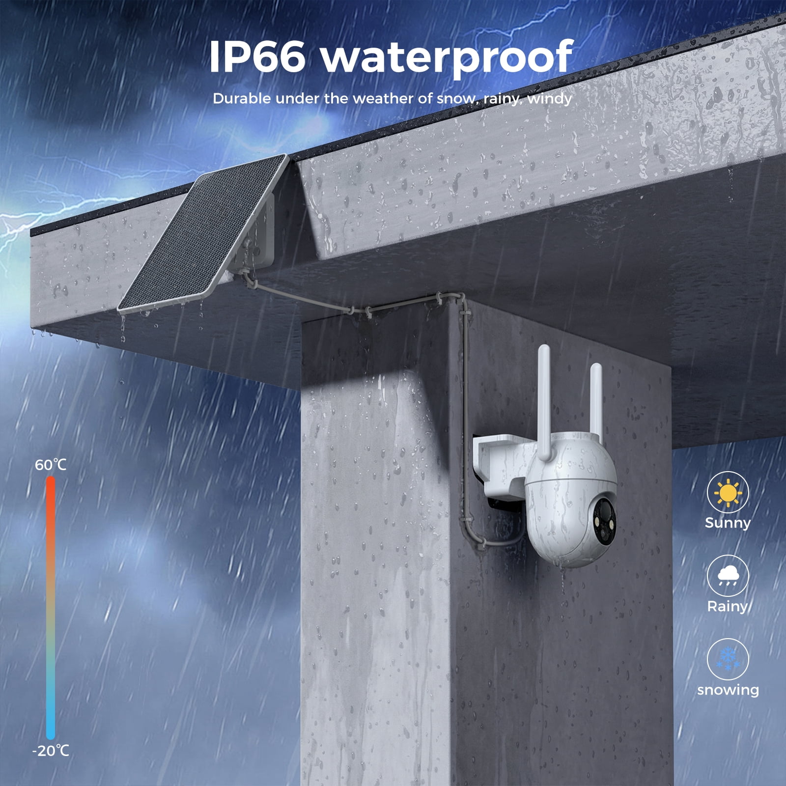 Security Cameras Wireless Outdoor WiFi, Solar Battery Powered, 360° View, AI Human Detection, Color Night Vision, 2-Way Audio, Real-Time Alerts, IP66 Waterproof, SD/Cloud Storage Black