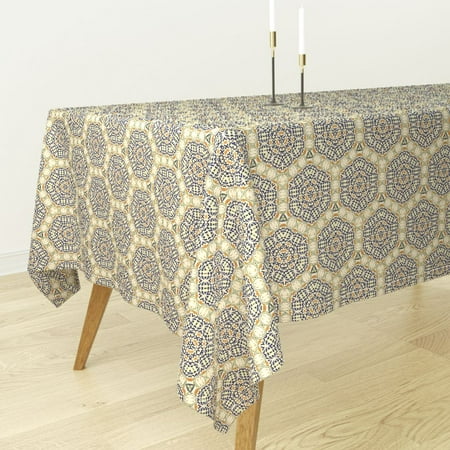 - Tablecloth Moroccan Tiles Medallions Mexican Art Hex Circle Navy Cotton Sateen