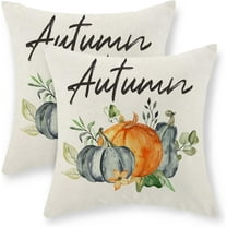 Fall Pillow Covers 18x18 Set of 2 Watercolor Pumpkin and Leaves Fall Decor Pillowcase Linen Autumn Thanksgiving Decorative Outdoor Throw Pillow Covers Farmhouse Cushion Case for Couch Home