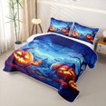 thumbnail image 3 of Homewish Magical Halloween Pumpkin Twin Quilt Set,Bat Night Sky Print Twin Coverlet Set,Deep Blue Orange,2-Piece, 3 of 7