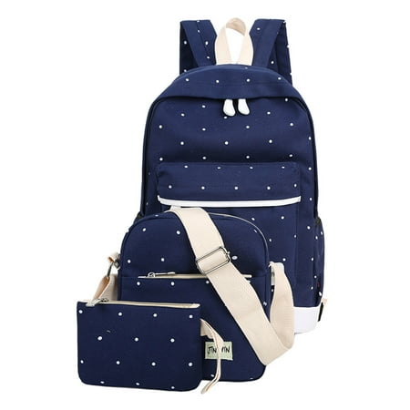 Fresh Canvas Women Backpack Student Book Bag With Purse Laptop 3pcs Set High Quality Las School