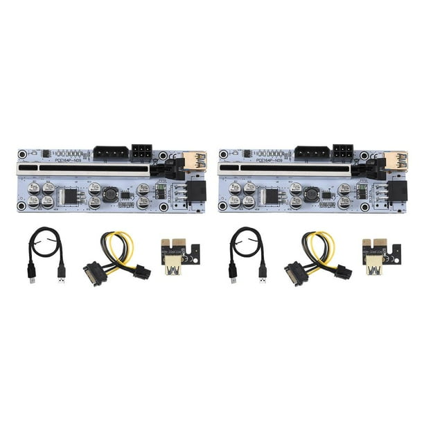 Bearachild Adaptador PCI-E 1x a 16x con indicadores LED Placa de expansión USB 3.0 Convertidor PCI-Express de alta velocidad Extender Miner Equipment Black Negro 2piezas