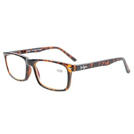 UV Protection, Anti Blue Rays, Spring Hinges Computer Eyeglasses（Yellow Tinted Lenses，Tortoise） +2.0
