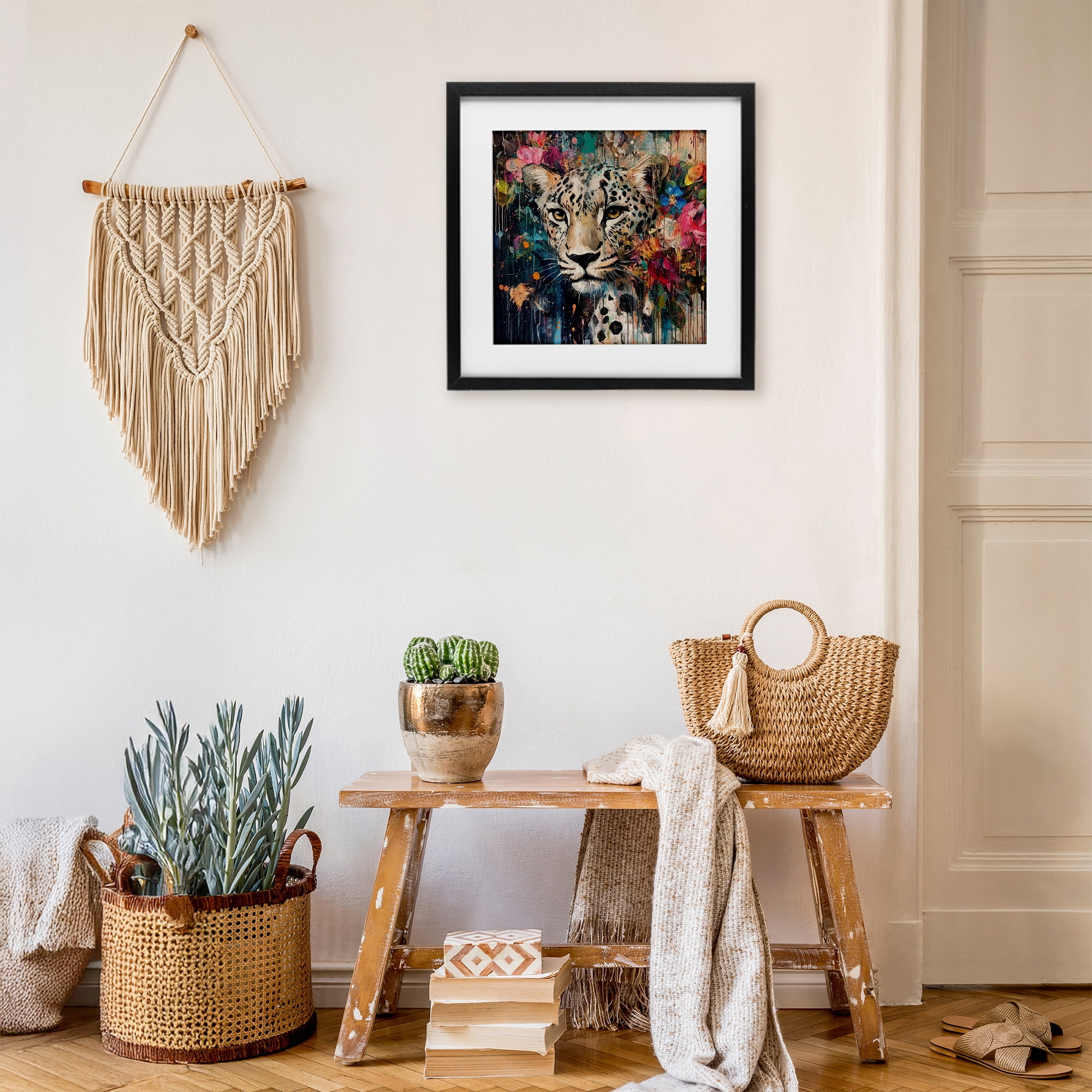 Stupell Industries Cheetah & Exotic Blooms Black Framed Print Under Glass, design by Marta Wiley