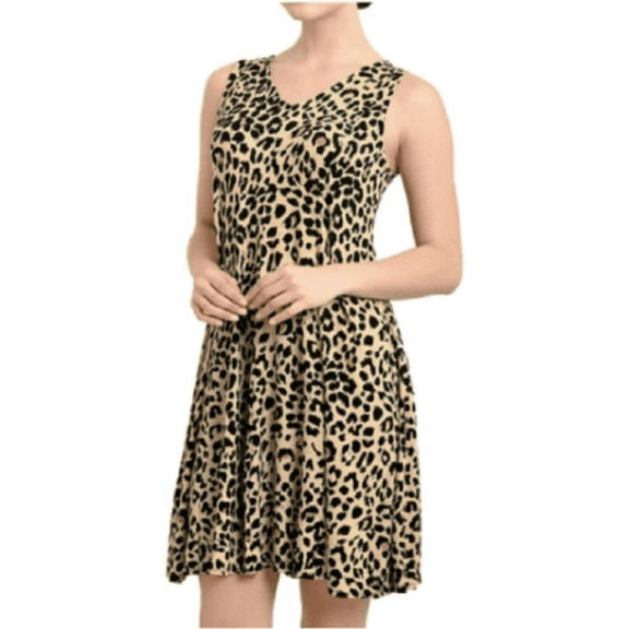 Premise Animal Print V-Neck Sleeveless Dress (Leopard, XL)