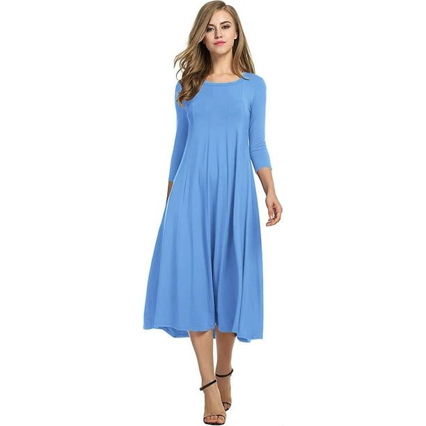 Vestido largo a media pierna acampanado y manga 3/4 para mujer