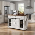 thumbnail image 2 of 58" Farmhouse Kitchen Island with Storage, Sliding Barn Door & Metal Grid Side Door, Rolling Cart with Drop Leaf, Spice Rack & Glass Holders, White, 2 of 12