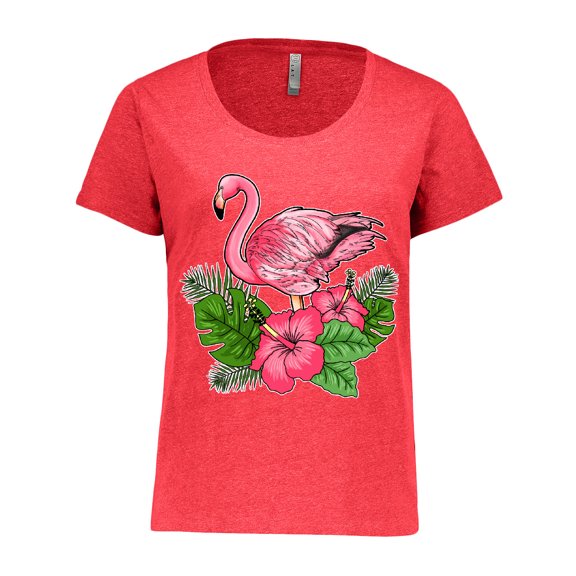 Inktastic Flamingo with Tropical Flowers Women's Plus Size T-Shirt
