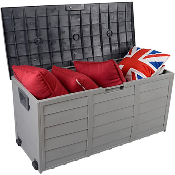 75 Gallon Large Deck Box, Outdoor Storage Box Waterproof Resin Indoor