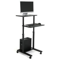 M&T Displays Height Adjustable Workstation on Lockable Wheels Moveable Home Office Desk Cart for Standing or Sitting Black