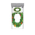 thumbnail image 2 of Ambesonne Christmas Fitted Sheet & Pillow Sham Set, Evergreen Wreath Art, Queen, Green White, 2 of 3