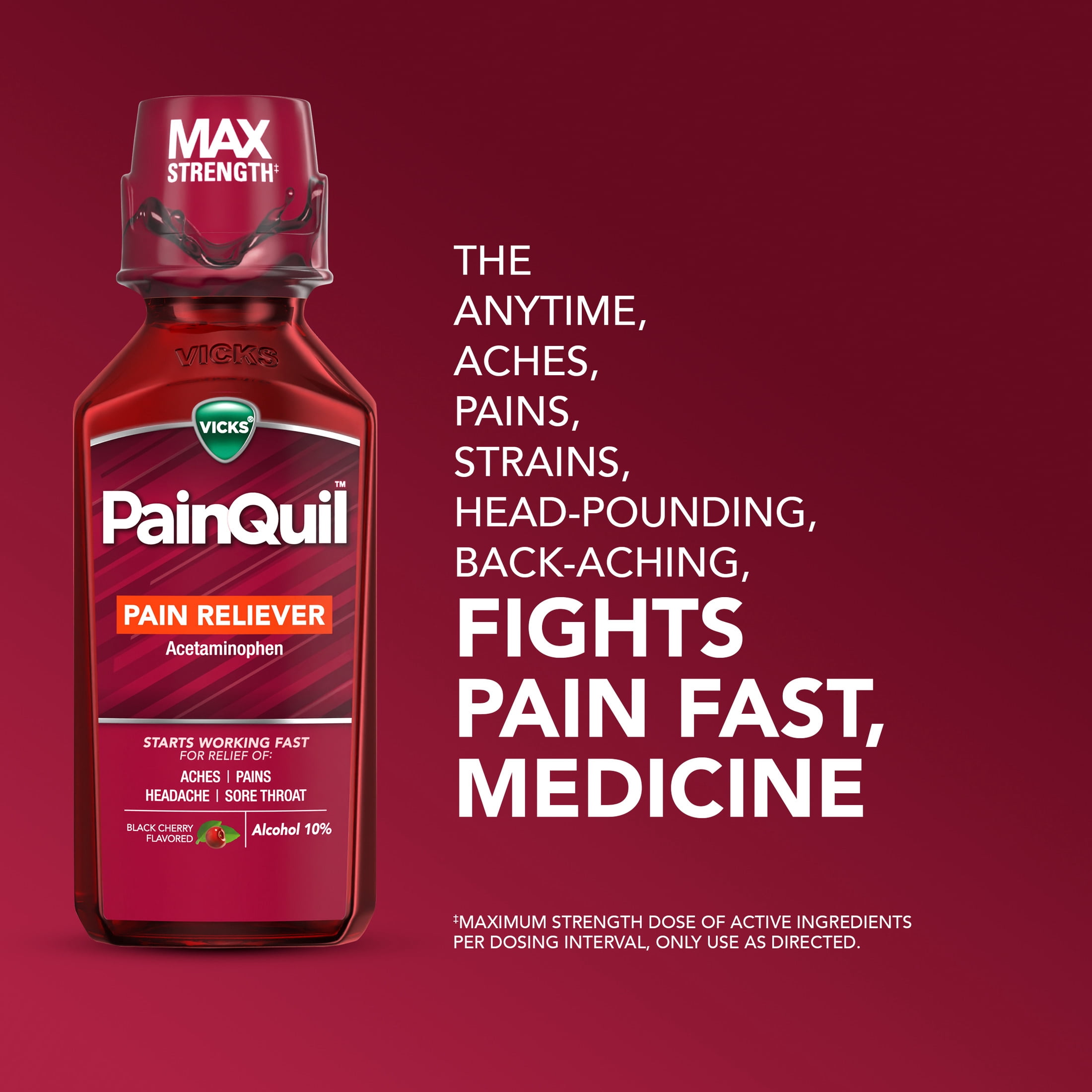 Vicks PainQuil Pain Relief Liquid, Acetaminophen 1000mg Pain Reliever, 12 fl oz