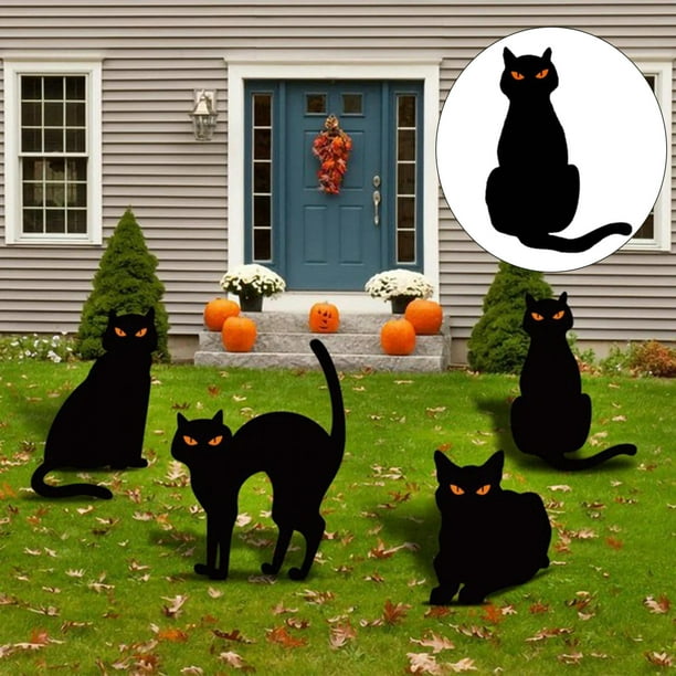 Black Cat Silhouette Garden Stakes, Halloween Decorative Metal Gifts Animal  Ornament Statues for Home Decor Yard Patio Art Lawn Style A