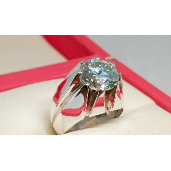 Solitaire 2.00Ct Round Cut Simulated Diamond Wedding Engagement Men's Pinky Ring 14K White Gold Plated 925 Silver