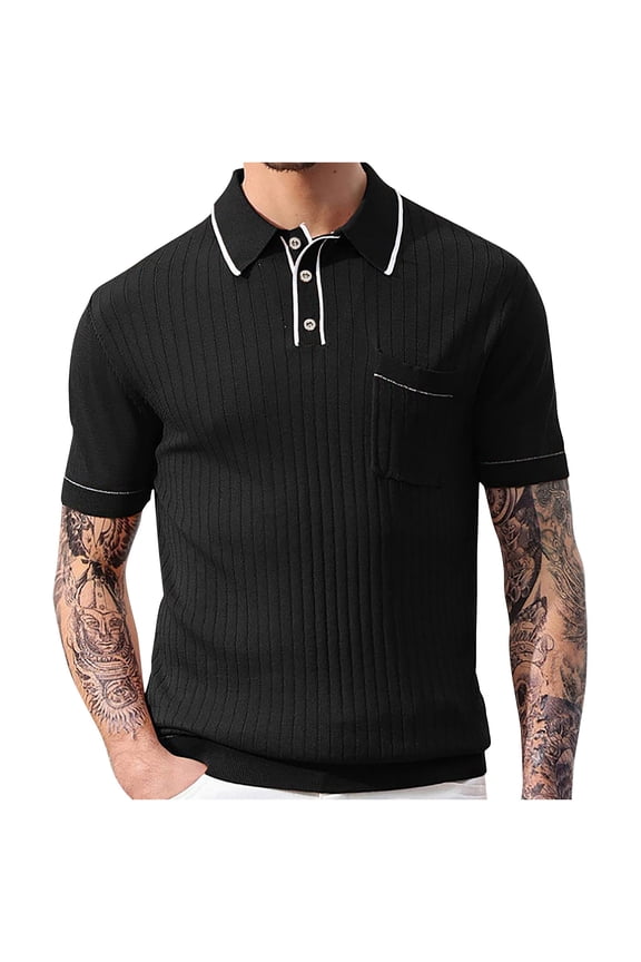 Men's Knit Golf T-Shirt Short Sleeve Vintage Preppy Style Button Up Tennis Shirts Summer Casual Sweater Tops