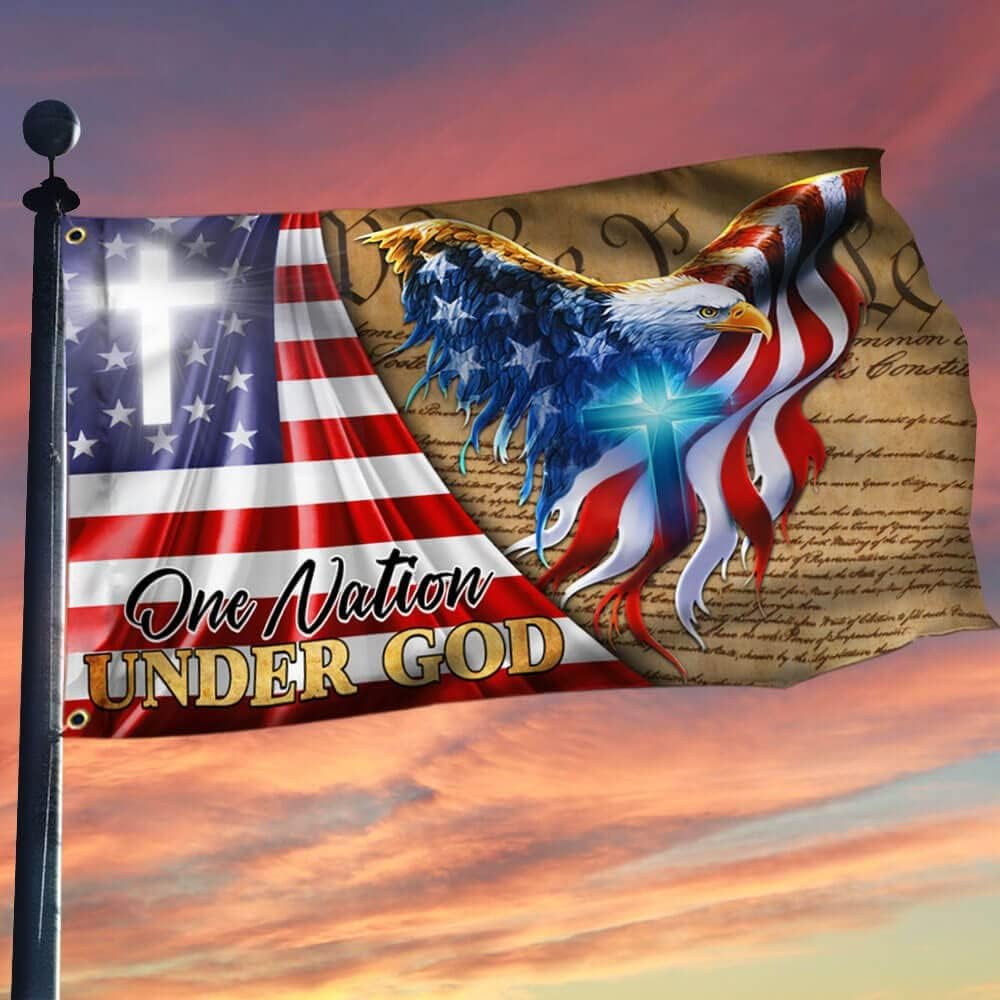 Faithgee One Nation Under God Flag 3x5 Outdoor Double Sided for Flagpole, Unique Flags, We The People Flag, Christian Cross American Eagle Flag, Christian Gift