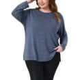 thumbnail image 1 of Sudaderas de Talla Grande para Mujeres Otoño 2025 Con Corte Lateral de Manga Larga Cuello Redondo Casual Suéter Suelto Top de Tejido 4X Azul Oscuro, 1 of 6