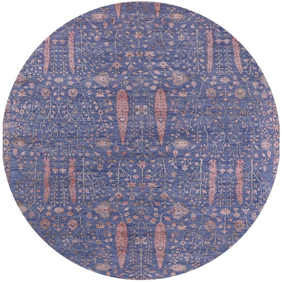 Ahgly Company Indoor Round Mid-Century Modern Deep Purple Oriental Area Rugs, 6' Round