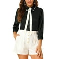 thumbnail image 5 of Allegra K Women's Work Elegant 3/4 Sleeve Contrast Color Tie Neck Button Up Shirt, 5 of 6