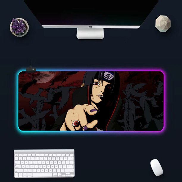 Uchiha Itachi-alfombrilla de ratón para teclado de Pc RGB, LED brillante alfombrilla de ratón, alfombrillas de goma para juegos de ordenador LIUWENJING unisex
