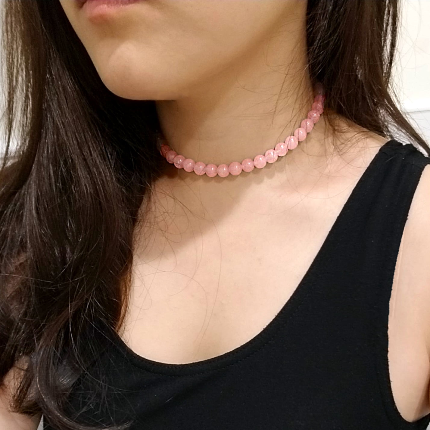 Blue Box Boutique Inc Rose Quartz Natural Stone Choker Necklace for Women, Teens