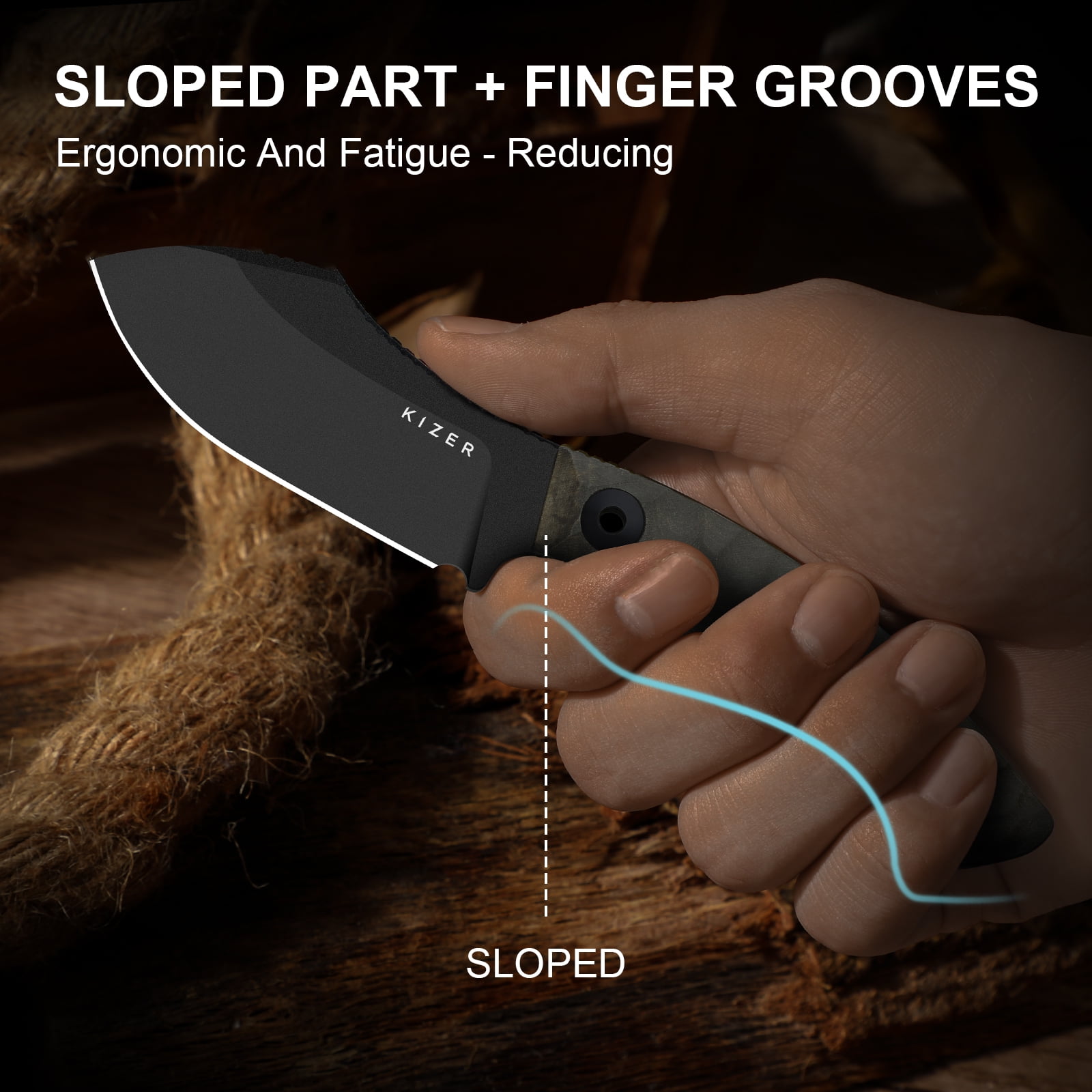 Kizer Rook Fixed Knife 10V Blade Richlite® Handle With Sheath 1090A1 Camping