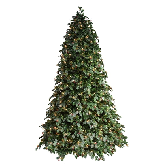 Puleo International 7.5' Pre-lit Holly Holiday Artificial Christmas Tree with 550 UL-Listed Incandescent Lights and 2252 branch tips