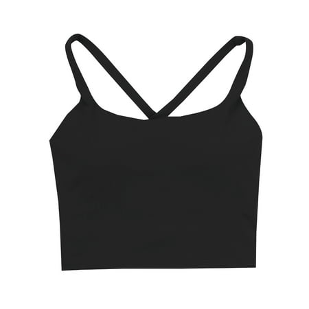 

Sports Bras Criss-Cross Back Padded Workout Tank Tops Medium Support Crop Tops for Women black black M，G18075