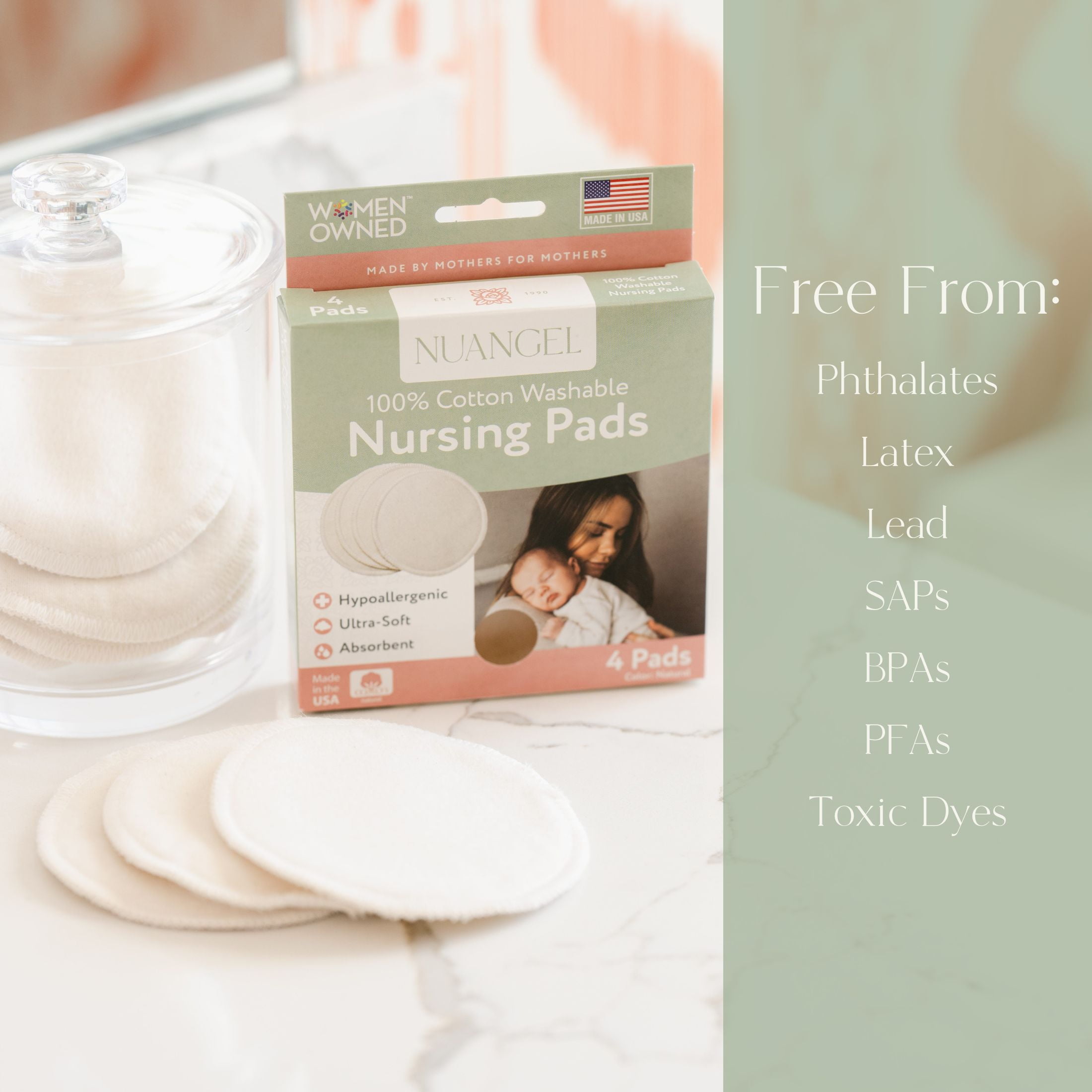 NuAngel Cotton Washable Reusable Nursing Pads, Beige, 8 Count