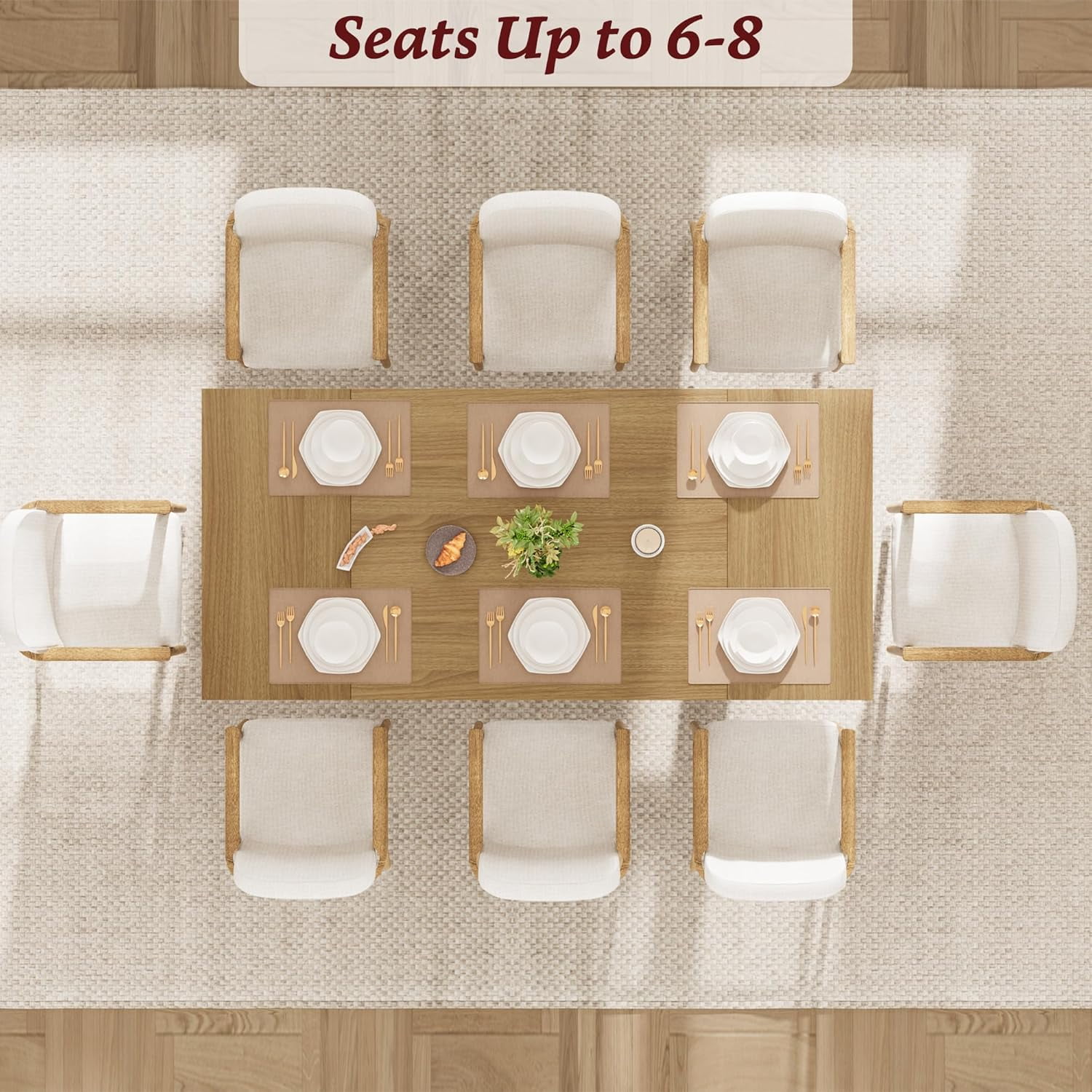 M optimized 71" Dining Table for 6 to 8, Modern Dinner Table with Unique Wooden Legs, Rectangle Dining Table for Kitchen, Dining Room Living Room