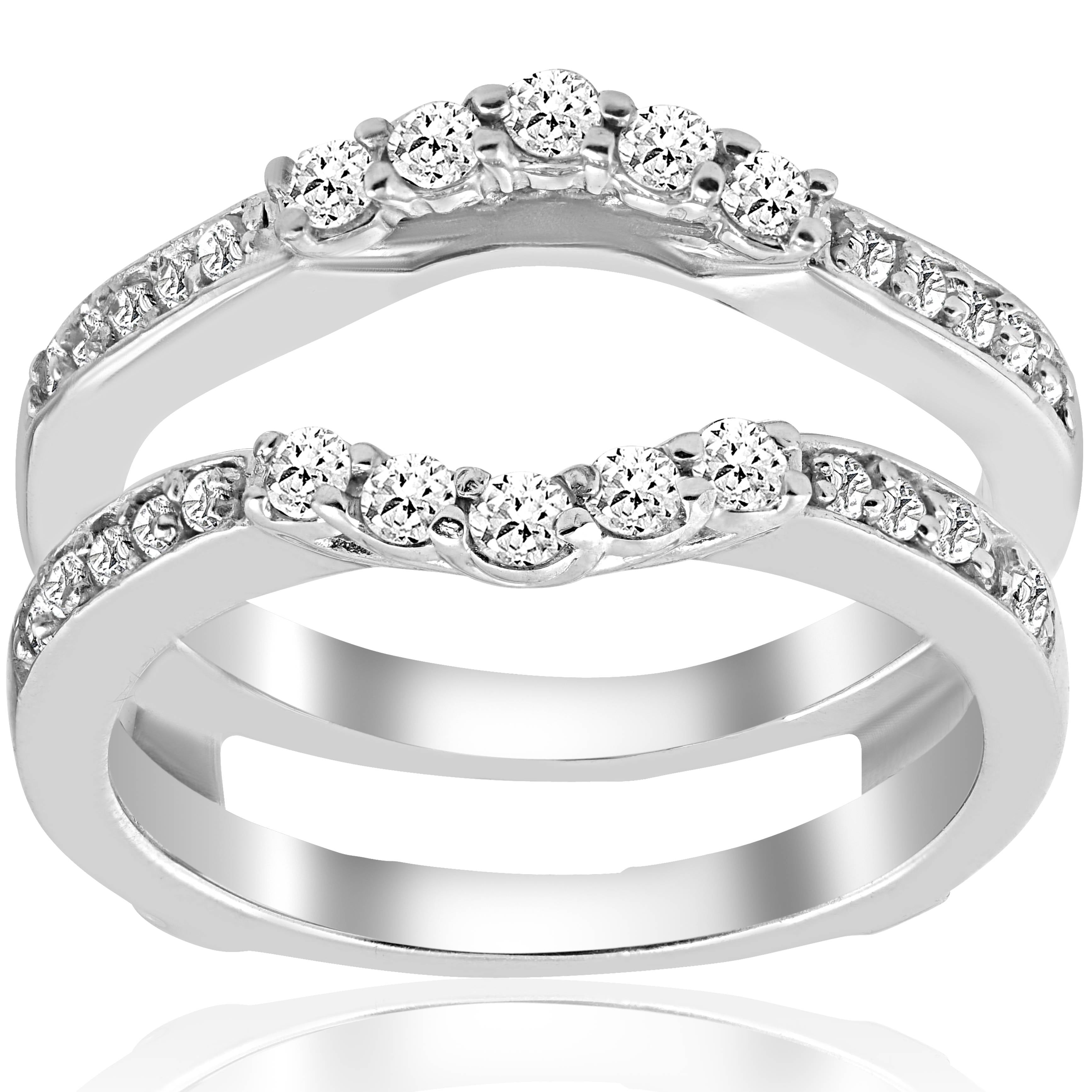2ct Solitaire Diamonds Ring Guard Women 14k White Gold Finish Wedding Band 10