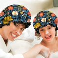 thumbnail image 6 of Shower Caps,Pioneer Flower Floral Print Pattern Waterproof Shower Cap for Women 4 Pieces,Double Reusable Hair Cover for Shower PEVA Elastic Stretch Hem, 6 of 7