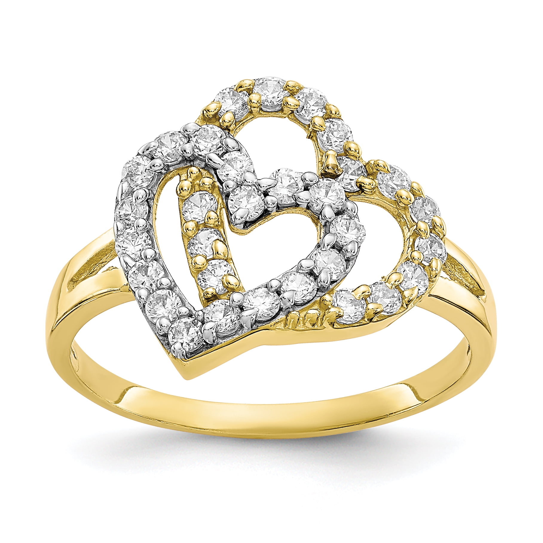 10K Yellow Gold & Rhodium Double Heart Ring - Walmart.com