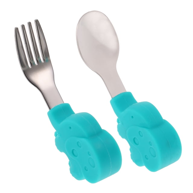 MasteelfCA 1 Set 2pcs Stainless Steel Spoon and Fork Baby Dinning Training Tableware Set